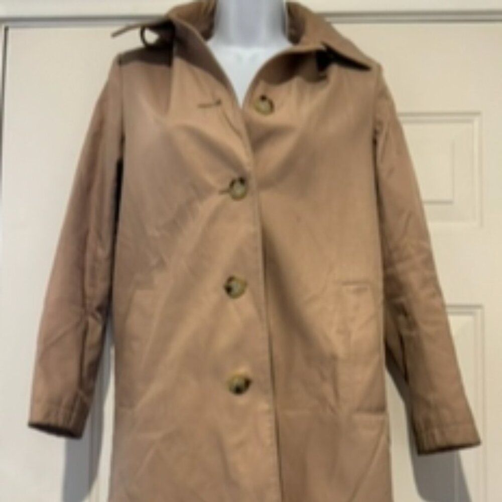 Vintage sz 4 camel brown button down‎ trench coat #3180